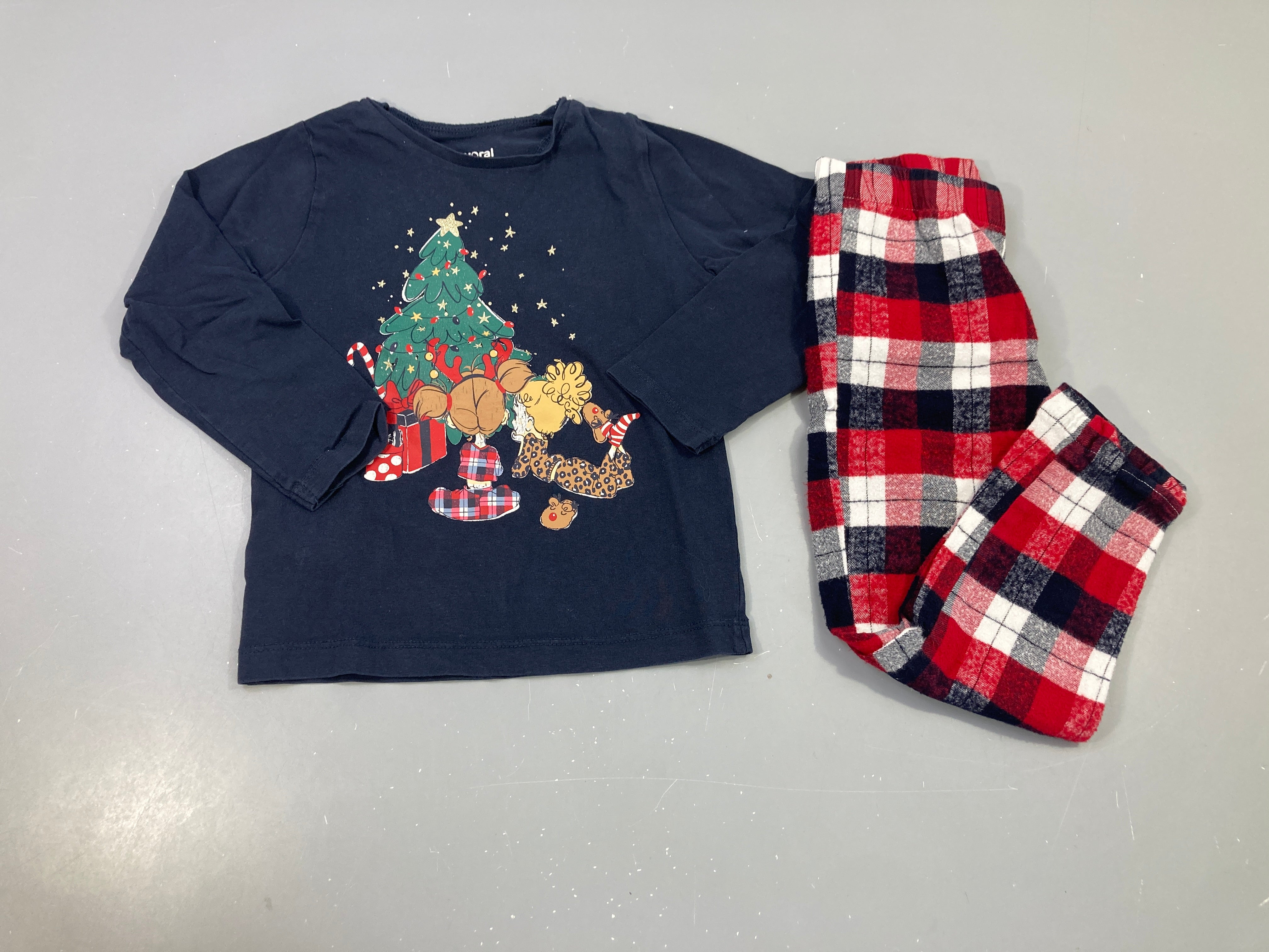Pyjama 2 pcs bleu foncé sapin, Pantalon flanelle carreaux