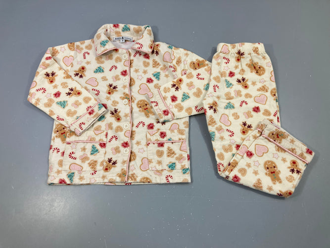 Pyjama 2 pcs flanelle écru motifs noël, moins cher chez Petit Kiwi