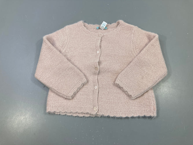 Gilet duveteux rose pâle fil irisé, moins cher chez Petit Kiwi