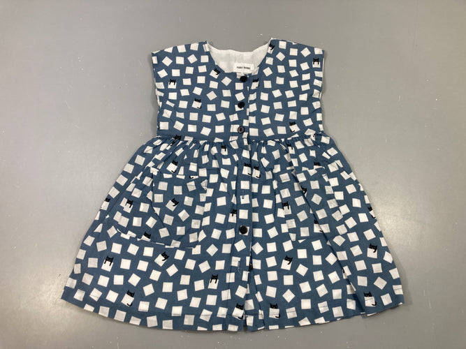 Robe s.m bleue boutons carrés chats, moins cher chez Petit Kiwi
