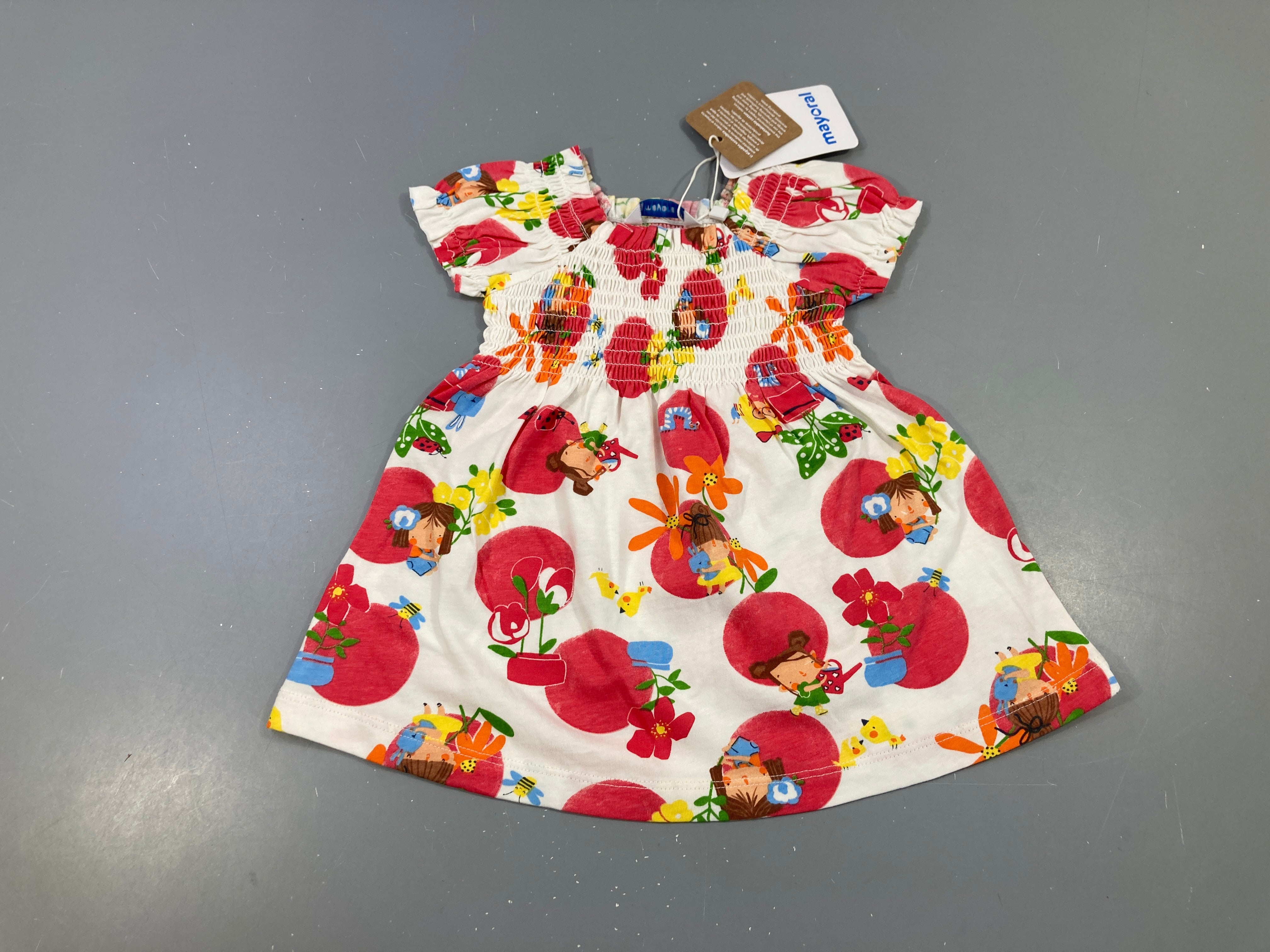 NEUF Robe m.c jersey s.mockée blanc filles lapins ronds