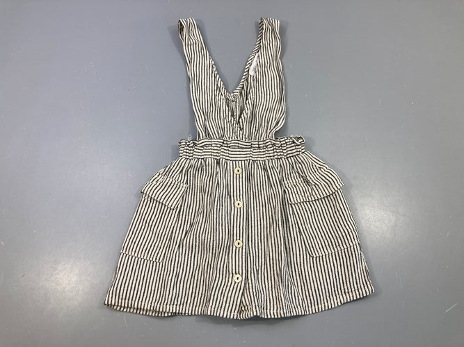 Robe salopette écru ligné noir, moins cher chez Petit Kiwi