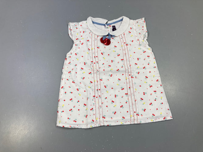 Blouse m.c blanche cerises col, moins cher chez Petit Kiwi