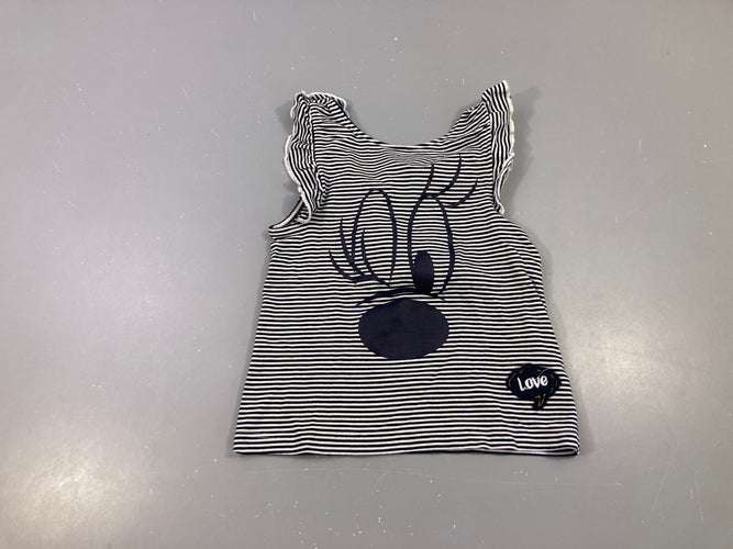T-shirt m.c blanc rayé noir minnie, noeud dans le dos, moins cher chez Petit Kiwi
