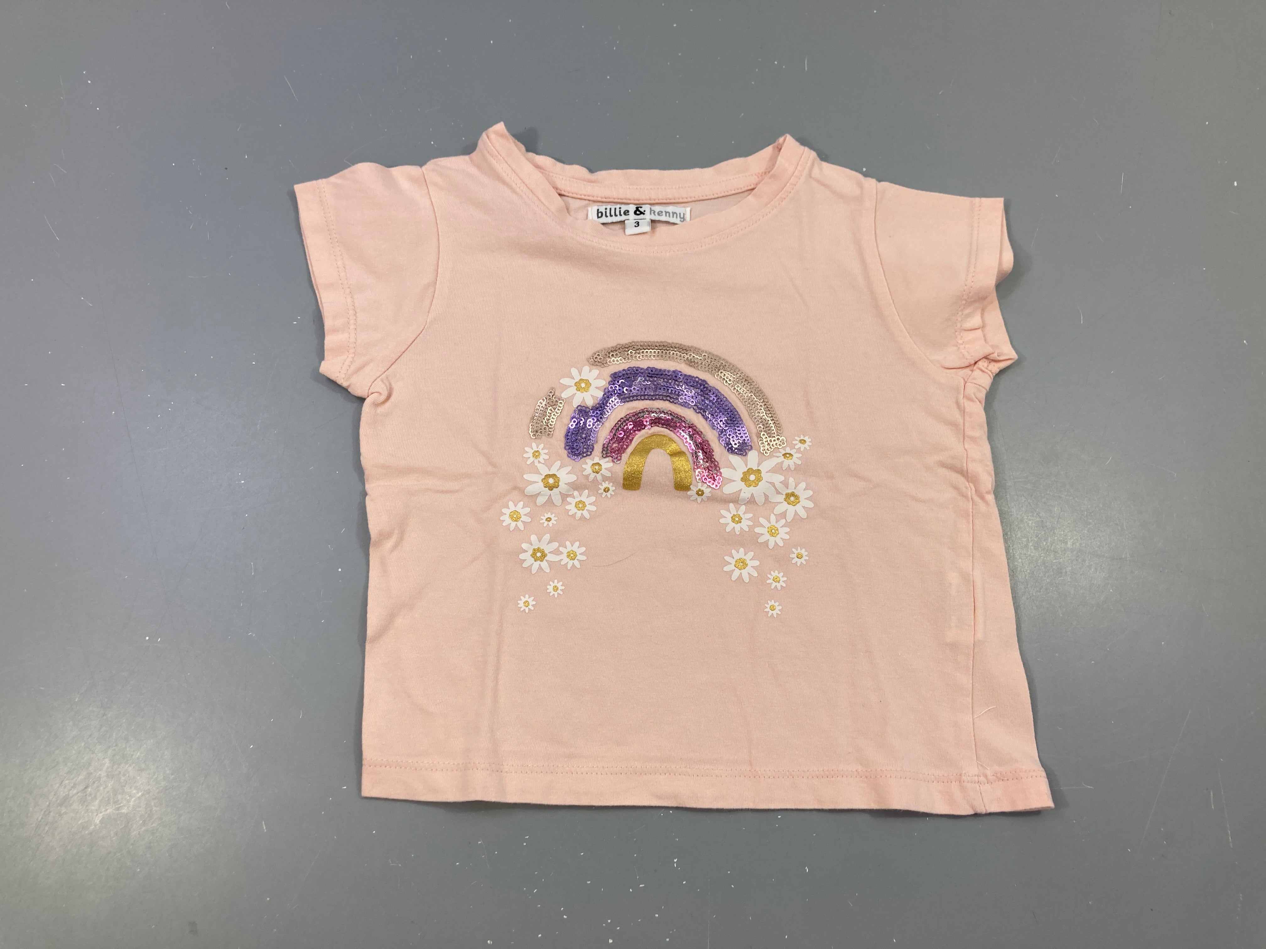 T-shirt m.c rose arc-en-ciel sequins