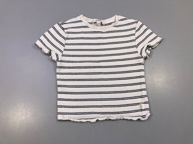 T-shirt m.c court côtelé blanc rayé noir, moins cher chez Petit Kiwi