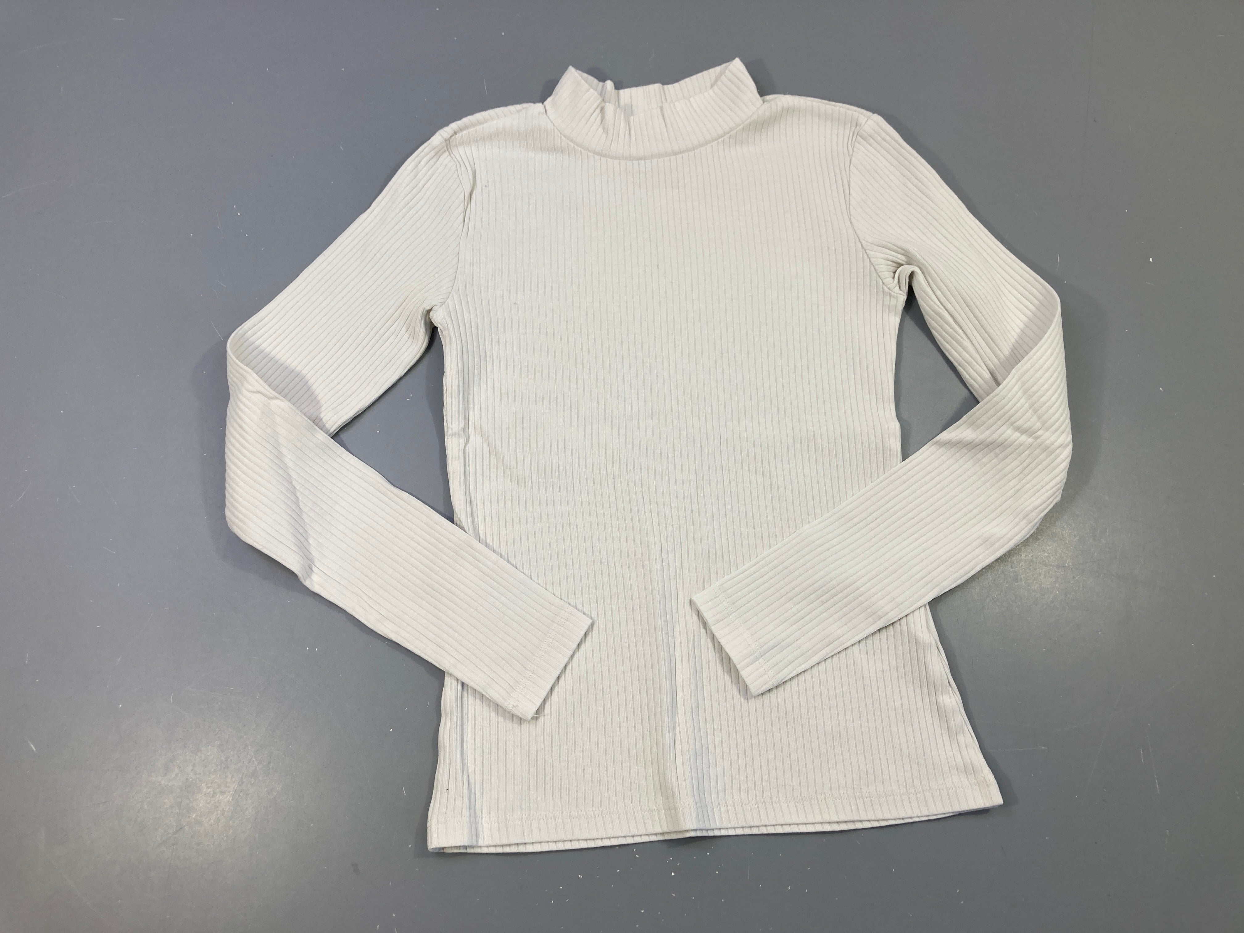 T-shirt m.l blanc côtelé col montant