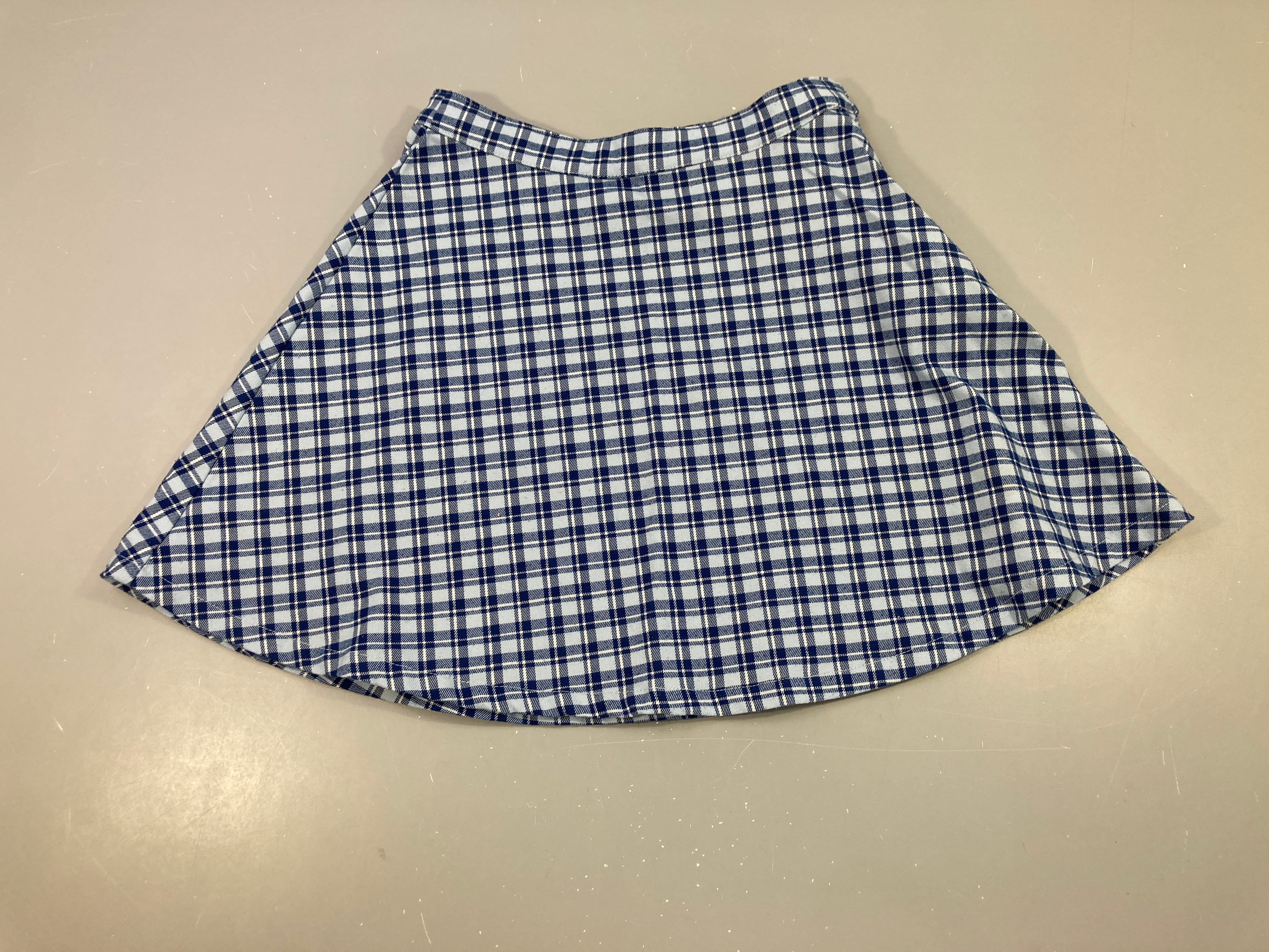 Jupe flanelle carreaux bleus, légèrement boulochée
