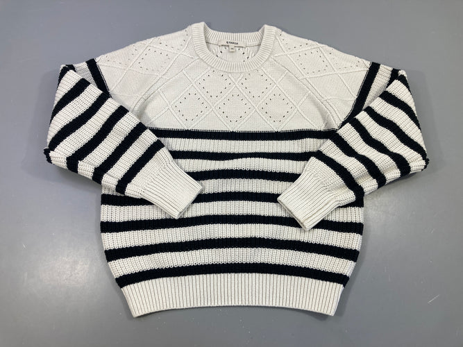 Pull écru rayé noir, moins cher chez Petit Kiwi