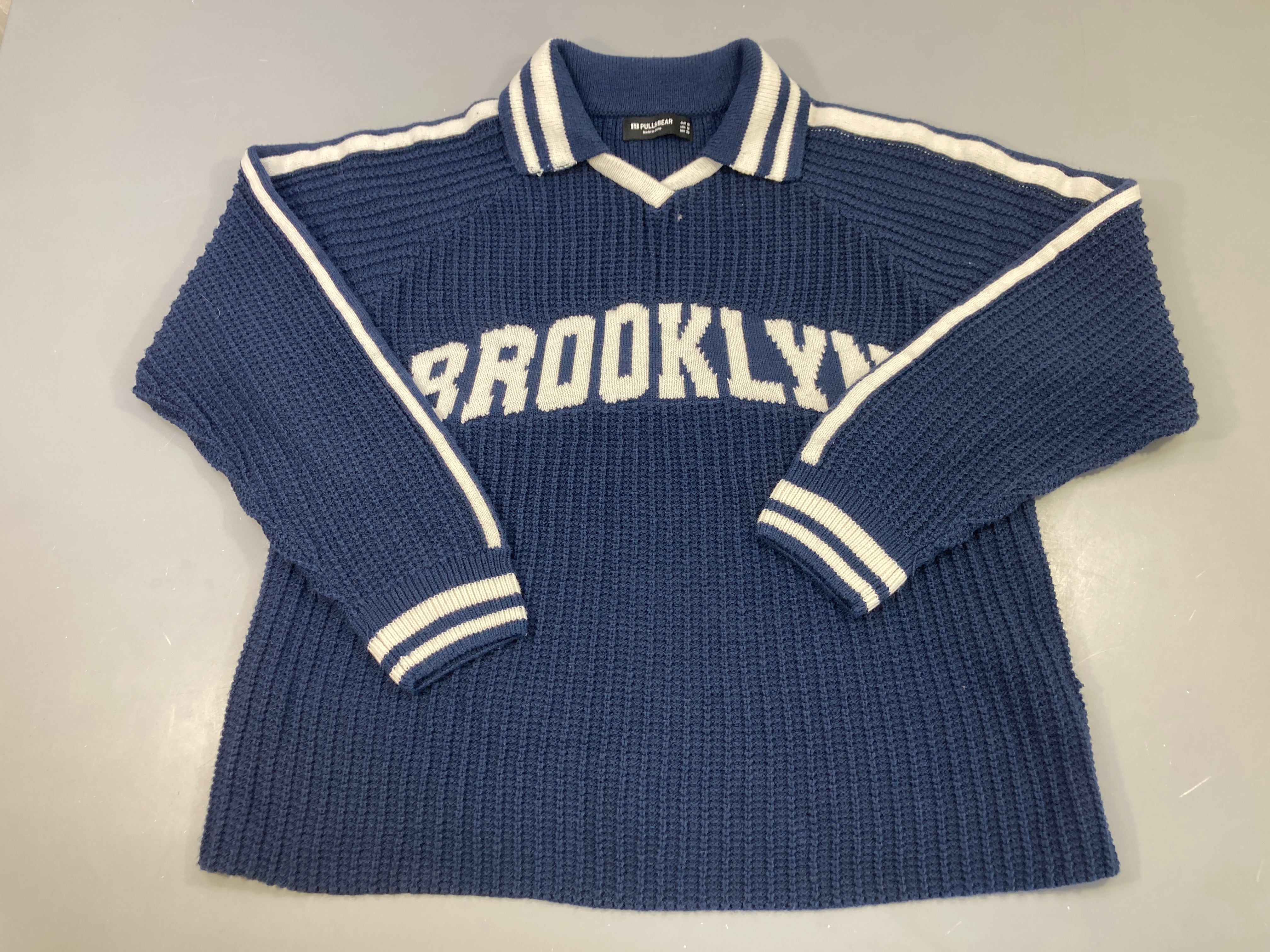 Pull bleu foncé col effet polo Brooklyn