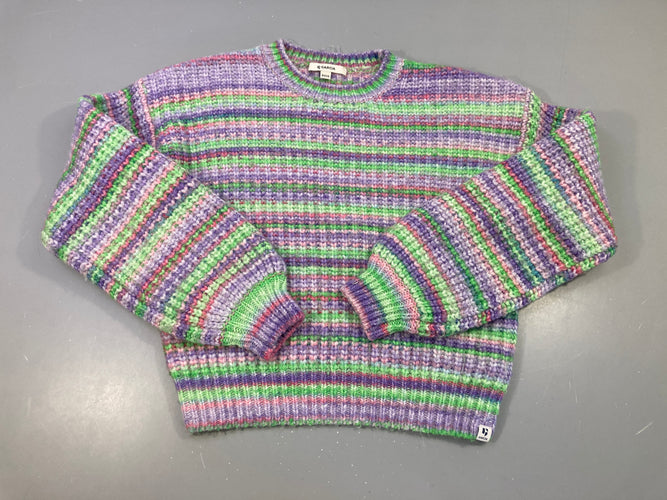 Pull mailles rayé mauve/vert/rose, moins cher chez Petit Kiwi