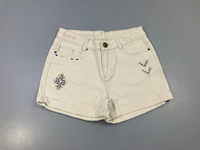 Short en jean à revers  écru broderies, moins cher chez Petit Kiwi