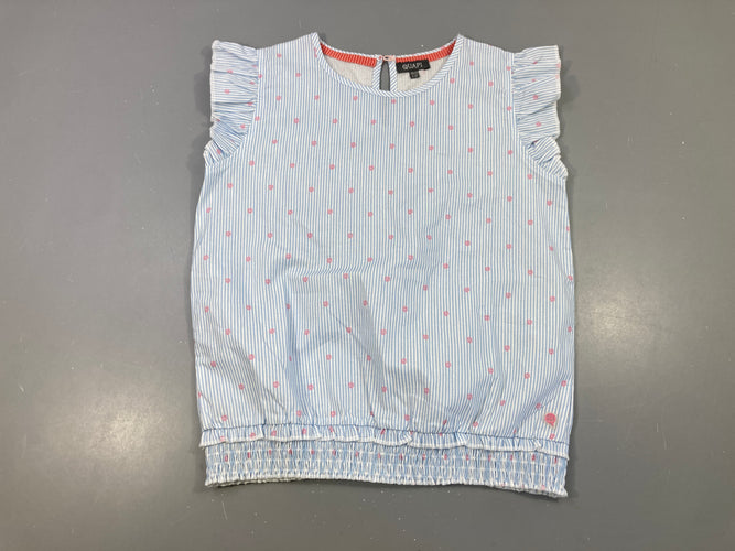 Blouse m.c blanche lignée bleu clair froufrou manches, moins cher chez Petit Kiwi