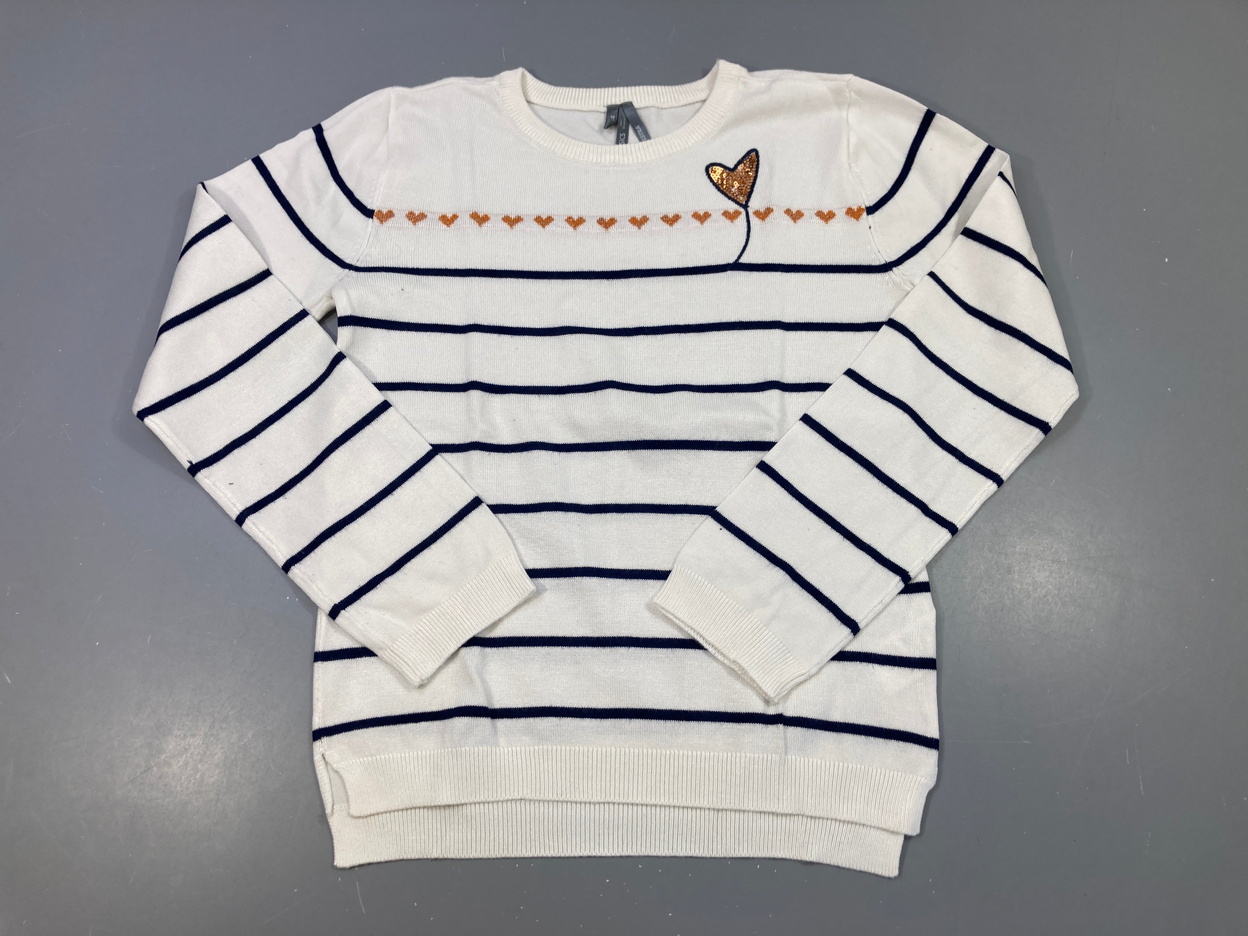 Pull écru coeurs doré sequins