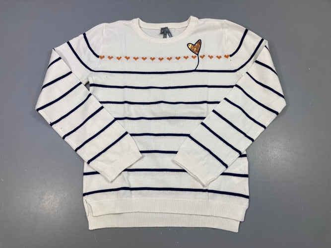 Pull écru coeurs doré sequins, moins cher chez Petit Kiwi