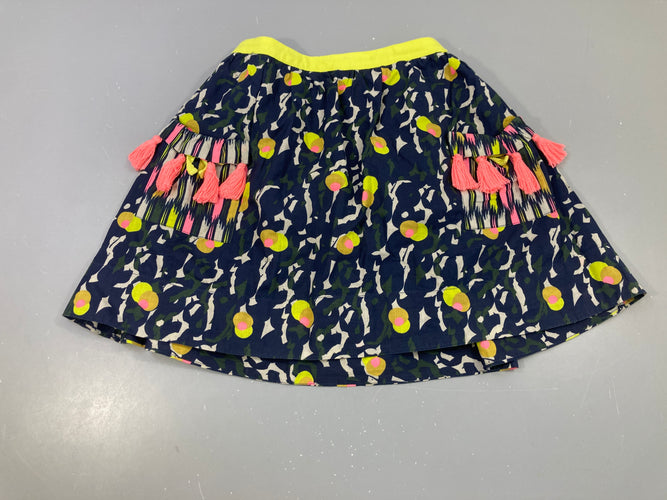 Jupe bleu foncé poche pompons, moins cher chez Petit Kiwi