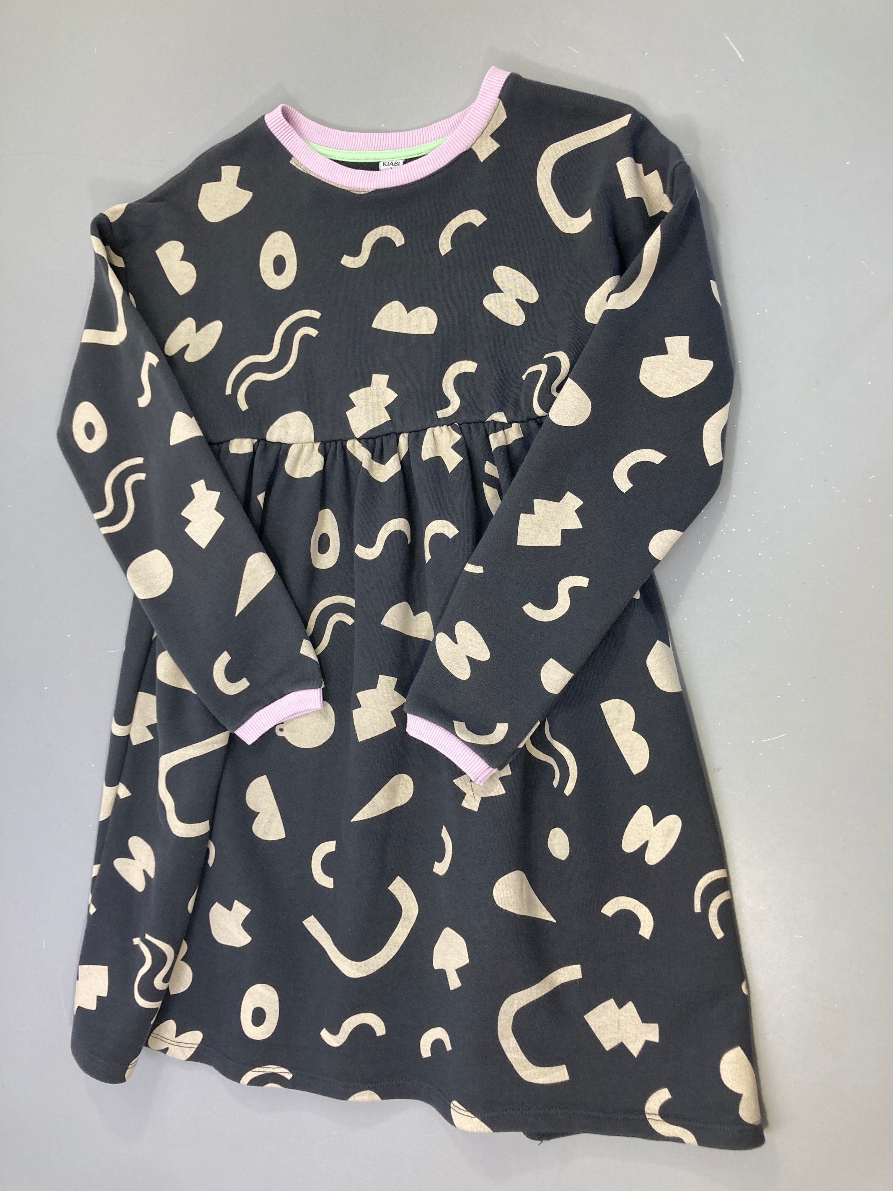 Robe molleton m.l bleu grisé motifs géométriques gris