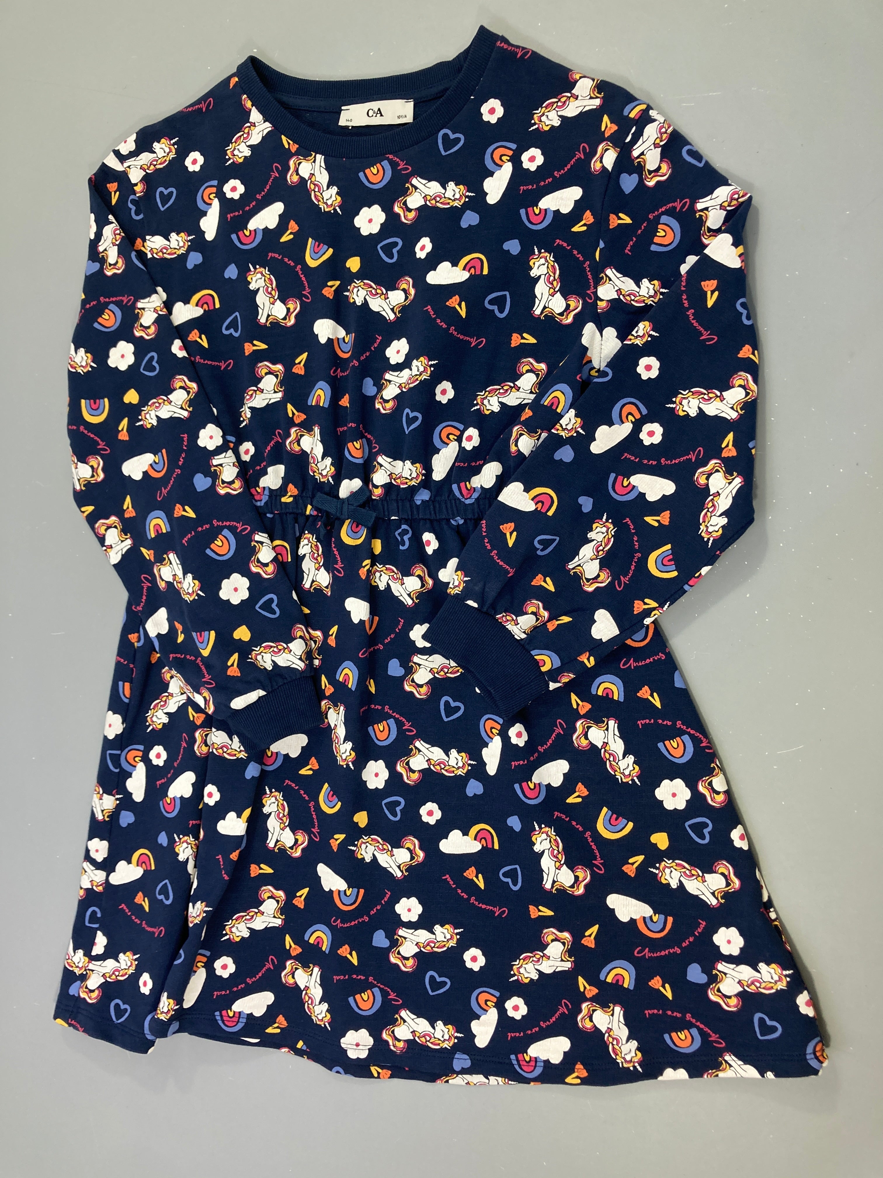 Robe m.l molleton bleu foncé licornes arc-en-ciel