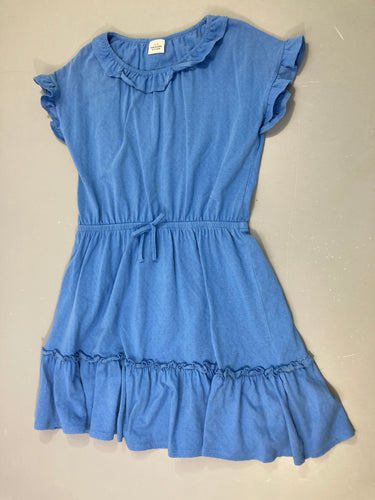Robe m.c bleue jersey col froufrou, moins cher chez Petit Kiwi