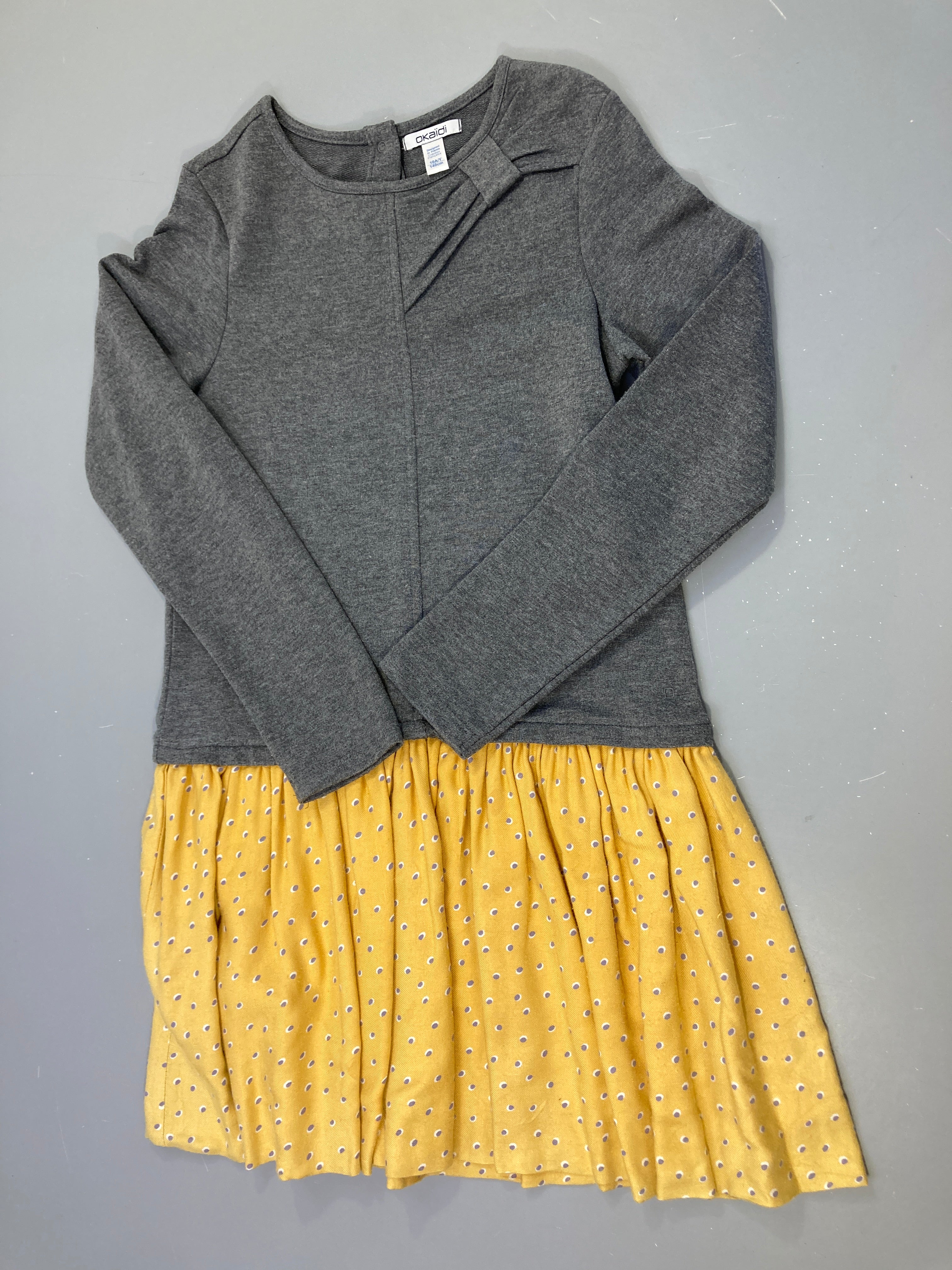Robe m.l bi-matière Molleton gris bas jaune pois