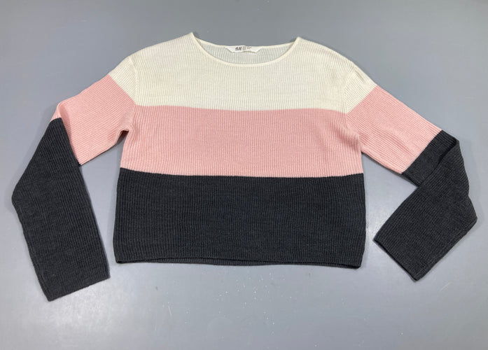 Pull rayé rose-blanc-gris, moins cher chez Petit Kiwi