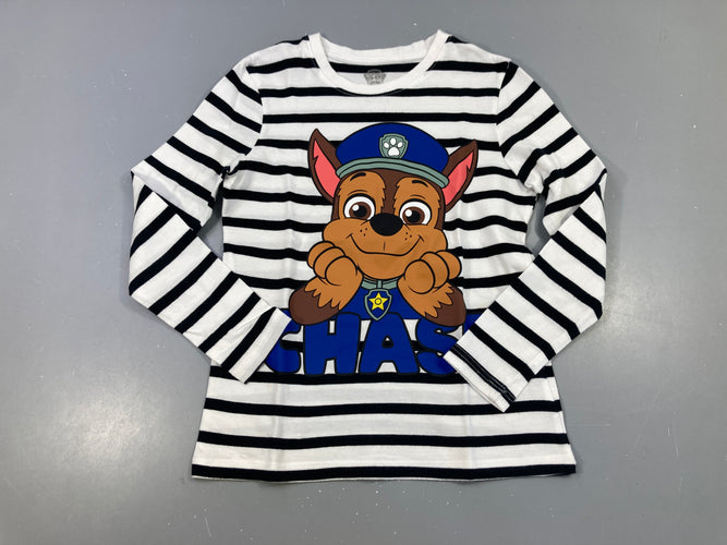 T-shirt m.l blanc rayé noir Pat Patrouille, moins cher chez Petit Kiwi
