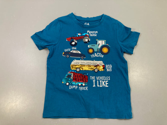 T-shirt m.c bleu Véhicule sequins, moins cher chez Petit Kiwi