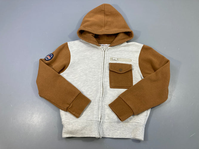Sweat zippé à capuche beige-brun poche Légèrement bouloché, moins cher chez Petit Kiwi