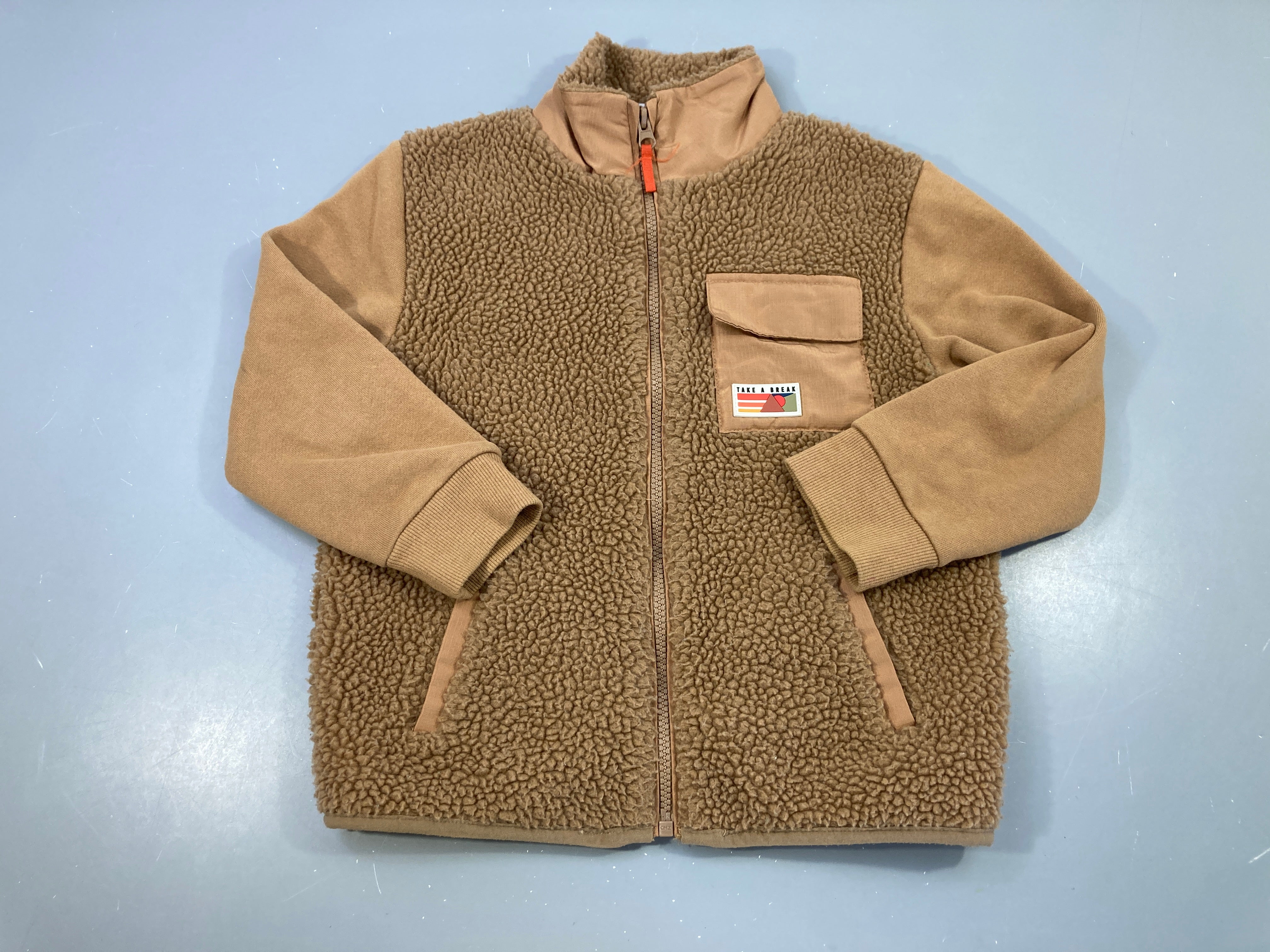 Sweat zippé teddy/molleton brun poche