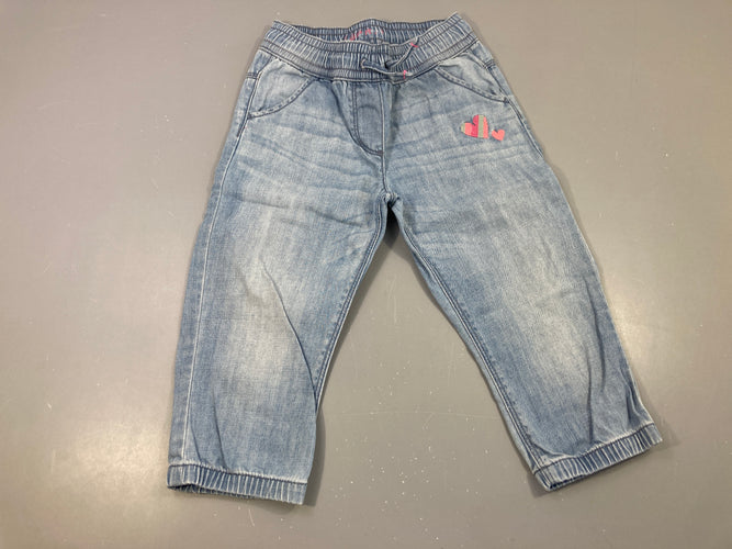Pantalon corsaire denim coeurs brodés, moins cher chez Petit Kiwi