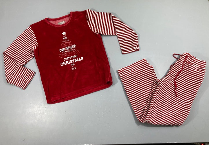 Pyjama 2pcs velours rouge Christmas, moins cher chez Petit Kiwi