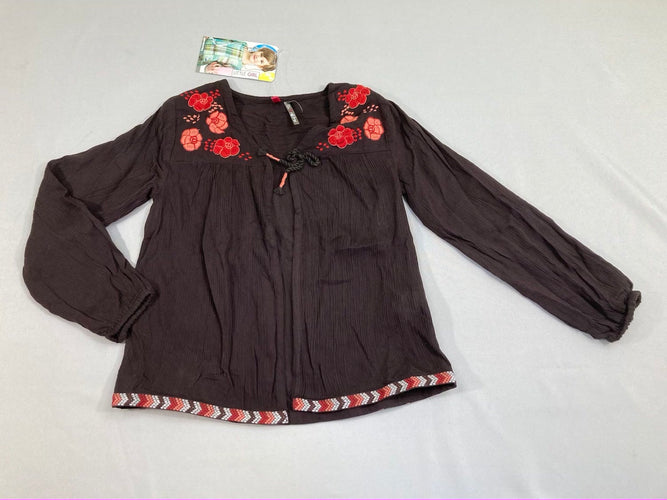 NEUF gilet voile brun broderies fleurs, moins cher chez Petit Kiwi