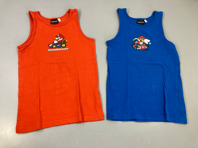 2 chemisttes s.m Mario Kart, 1 rouge /1bleue, légèrement boulochées, moins cher chez Petit Kiwi