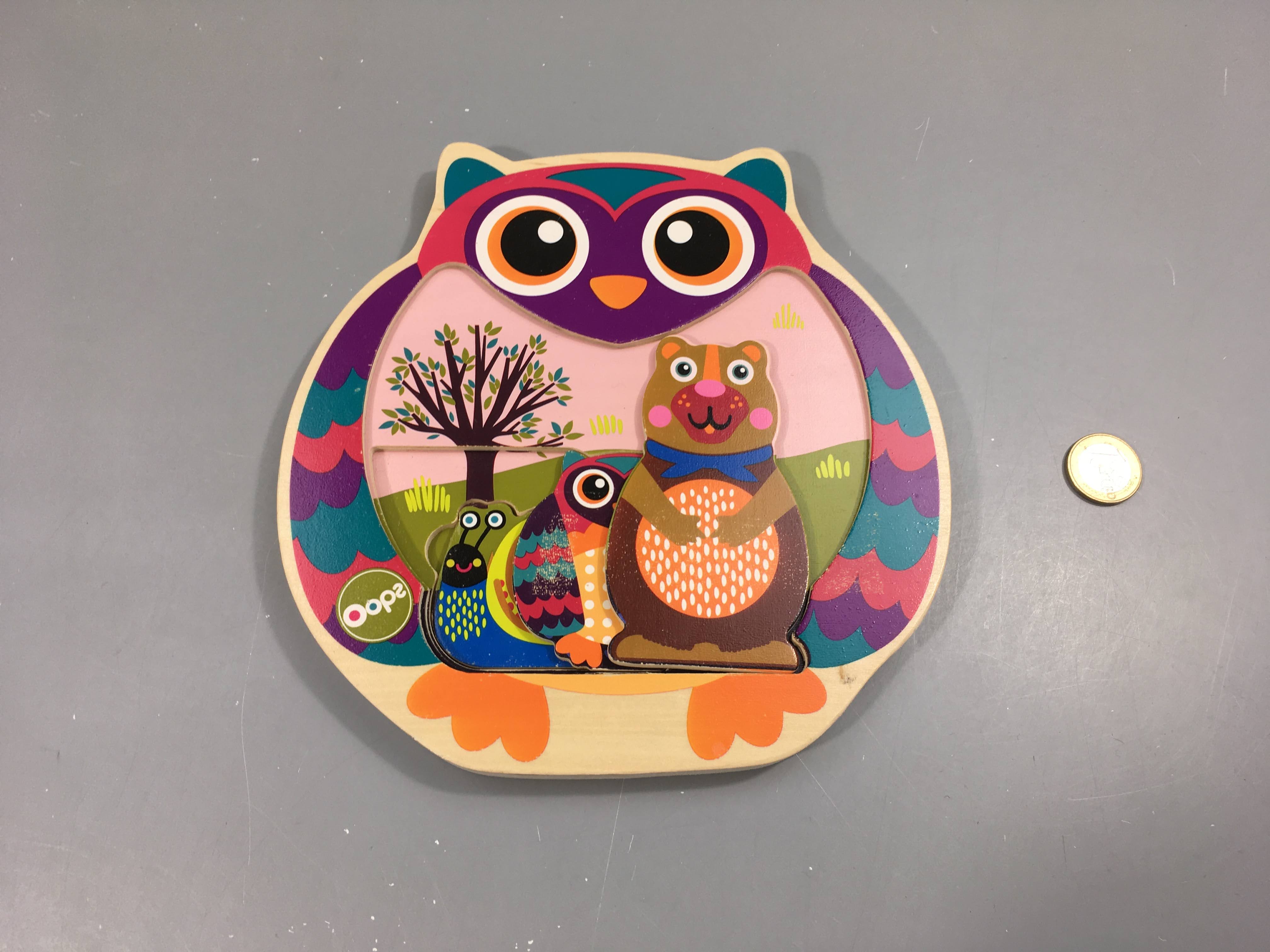 Oops Puzzle 3D en bois coloré hibou