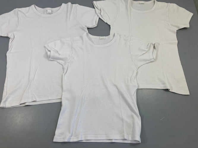 3 chemisettes m.c blanches, légèrement boulochées, moins cher chez Petit Kiwi
