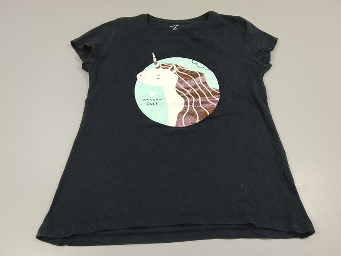T-shirt m.c noir, flocage licorne, moins cher chez Petit Kiwi