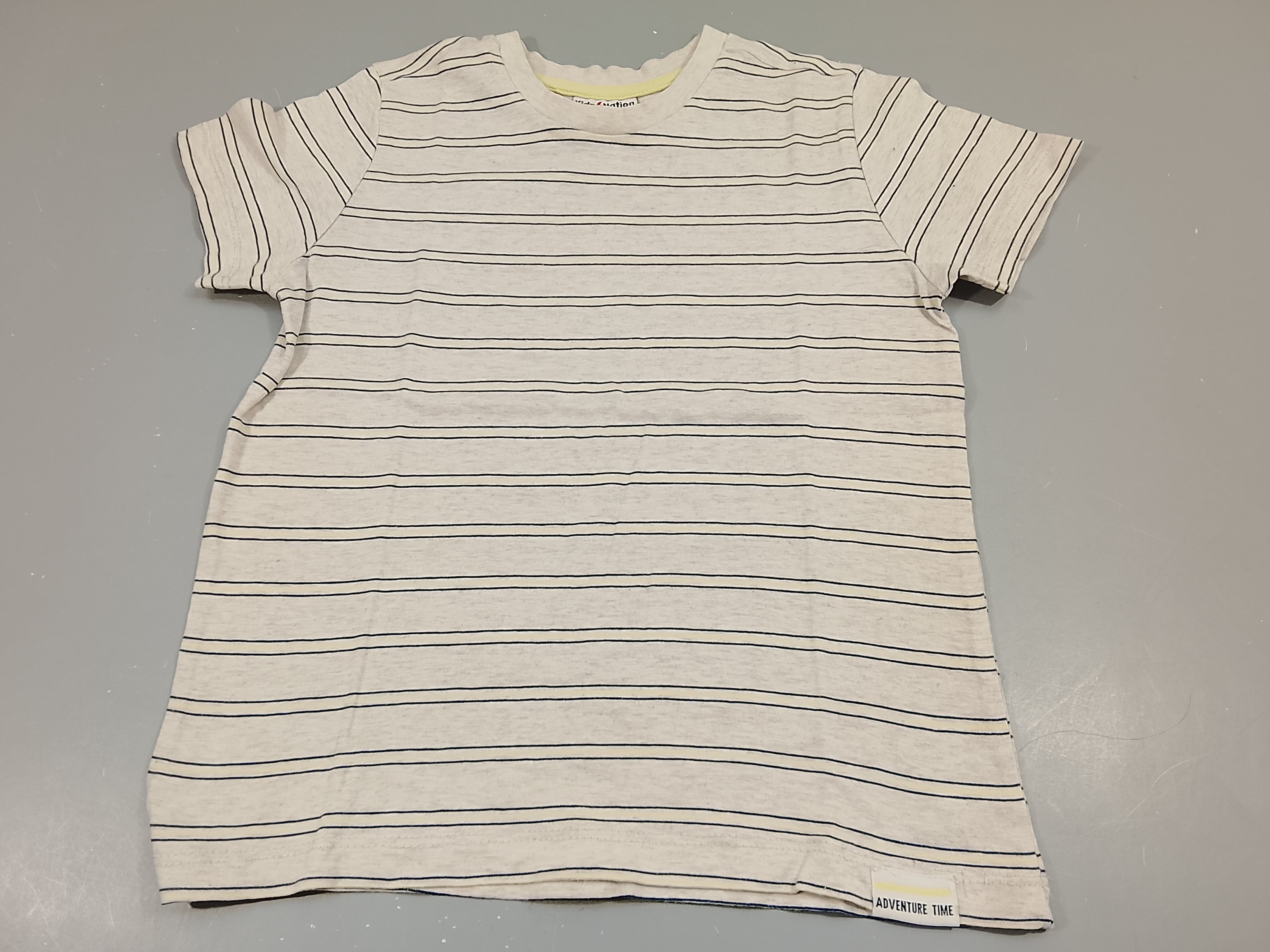 T-shirt m.c beige clair chiné  rayé  bleu marine, jaune