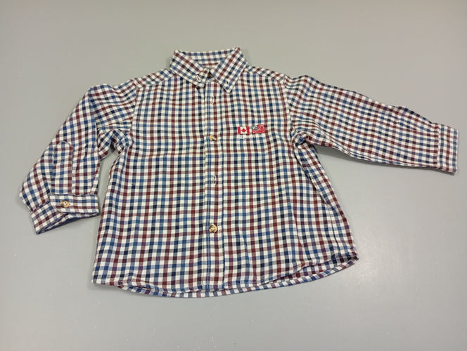 Chemise m.l à carreaux blanc, bleu, bordeaux, moins cher chez Petit Kiwi
