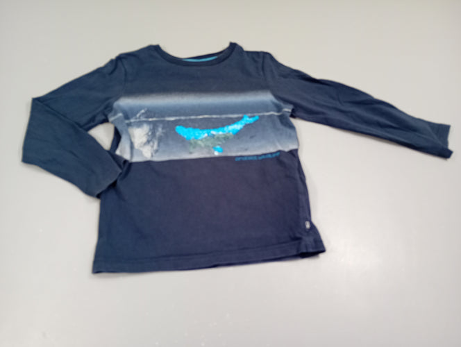 T-shirt m.l bleu marine dauphin en sequins réversibles, moins cher chez Petit Kiwi