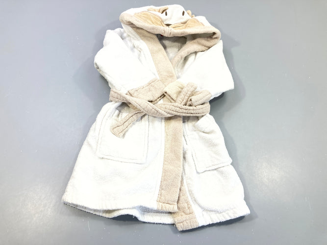 Peignoir en éponge blanc et beige  , tête de chat, moins cher chez Petit Kiwi