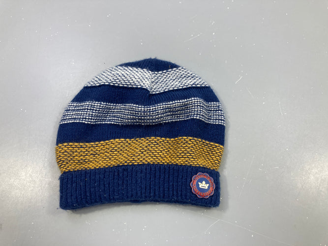 Bonnet rayé bleu marine, jaune et blanc T4 56cm, moins cher chez Petit Kiwi