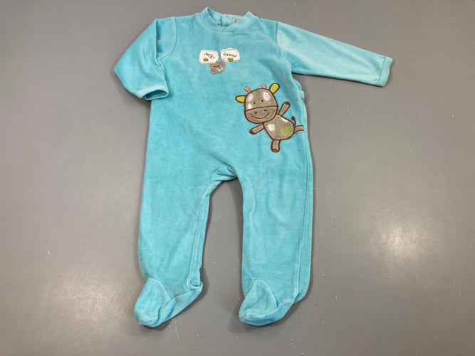 Pyjama velours bleu , vache brune, moins cher chez Petit Kiwi