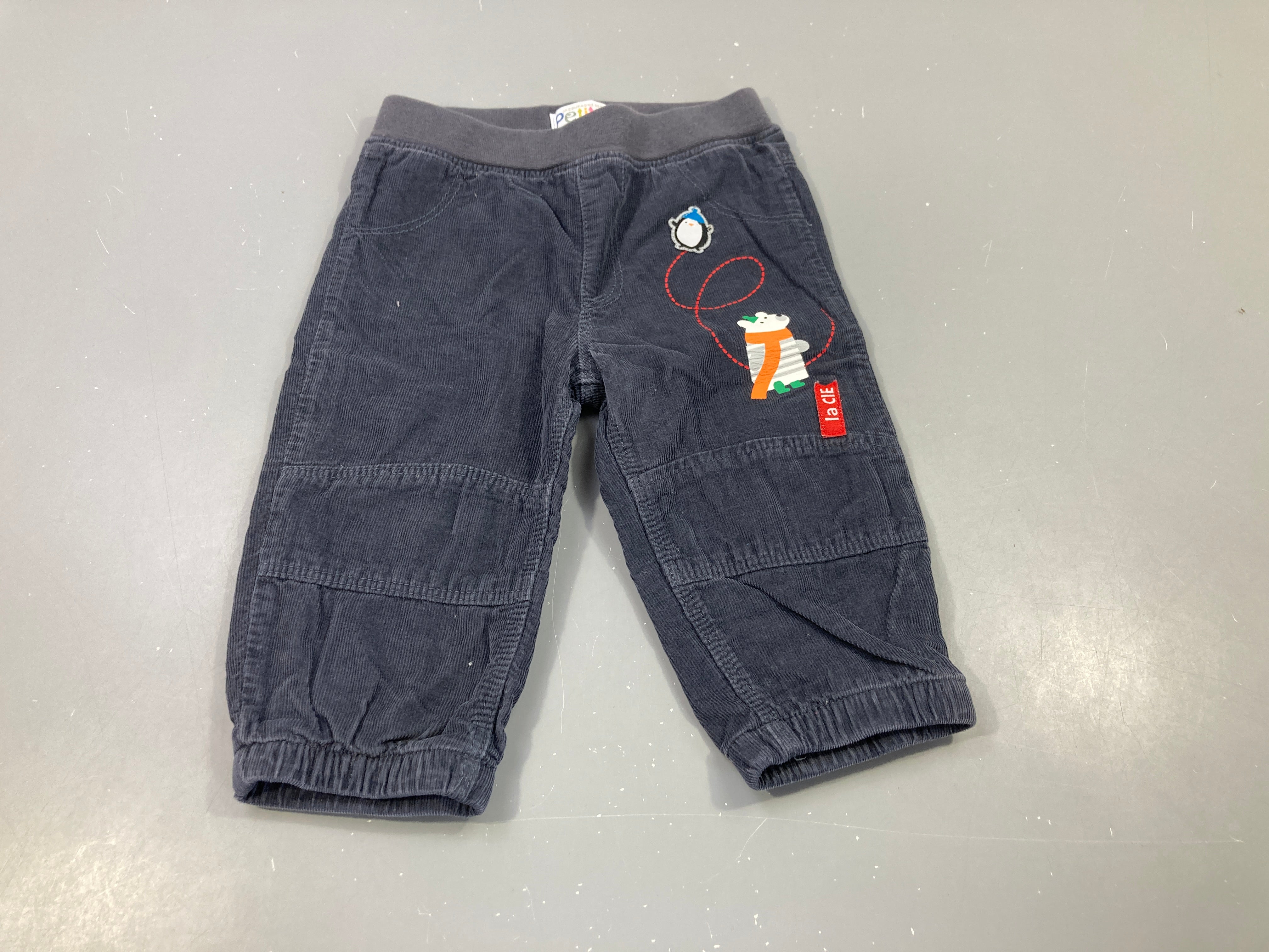 Pantalon velours côtelé gris bleuté ours polaire, pingouin