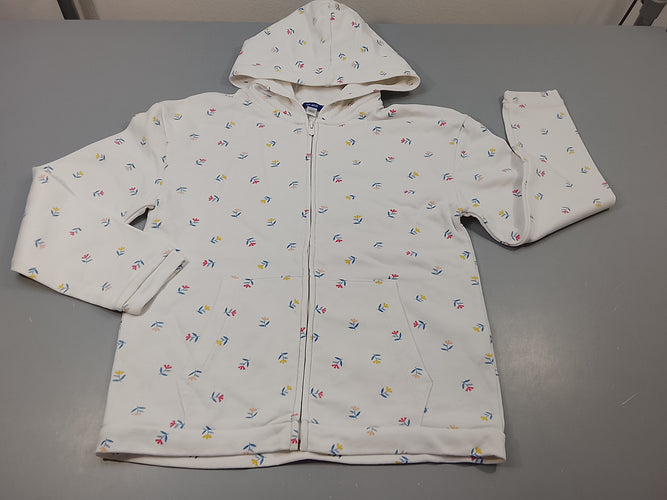 Sweat zippé à capuche  blanc , fleurs  rose , jaune, moins cher chez Petit Kiwi