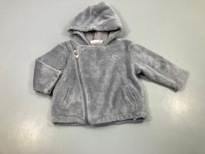 Gilet- veste zippé à capuche velours gris, moins cher chez Petit Kiwi