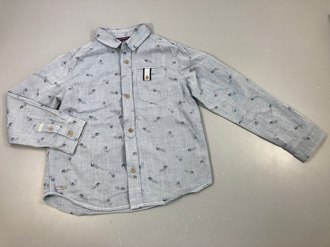 Chemise m.l  bleu denim chiné, motifs  plongeurs, moins cher chez Petit Kiwi