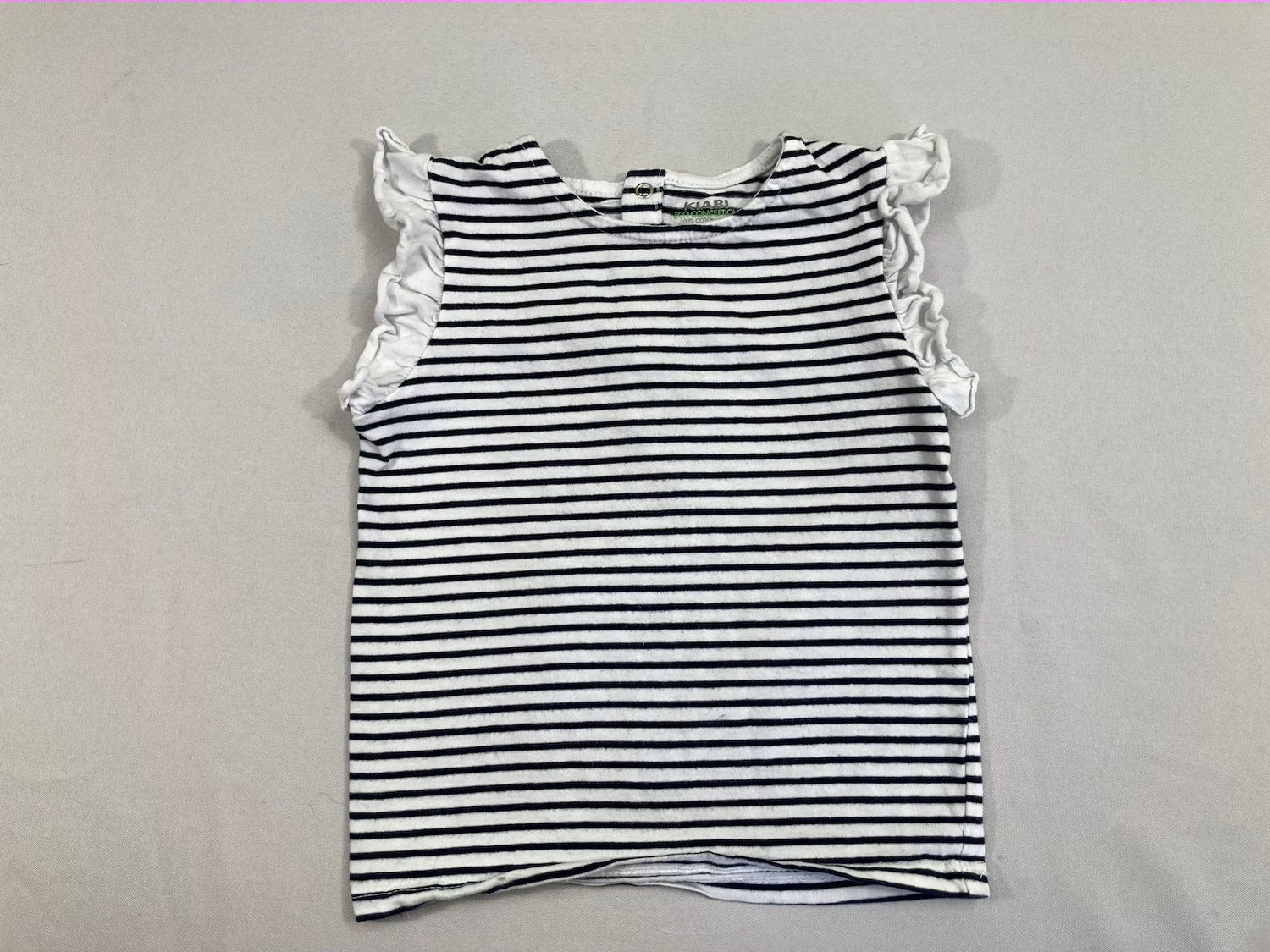 T-shirt s.m blanc rayé bleu froufrous manches