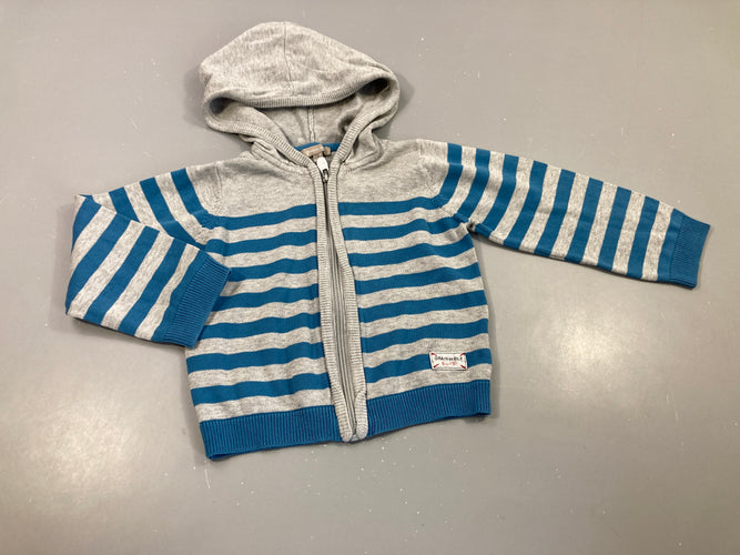 Gilet zippéà capuche gris rayé bleu, moins cher chez Petit Kiwi