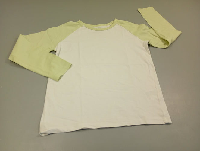 T-shirt m.l blanc et vert clair, quelques légères taches, moins cher chez Petit Kiwi