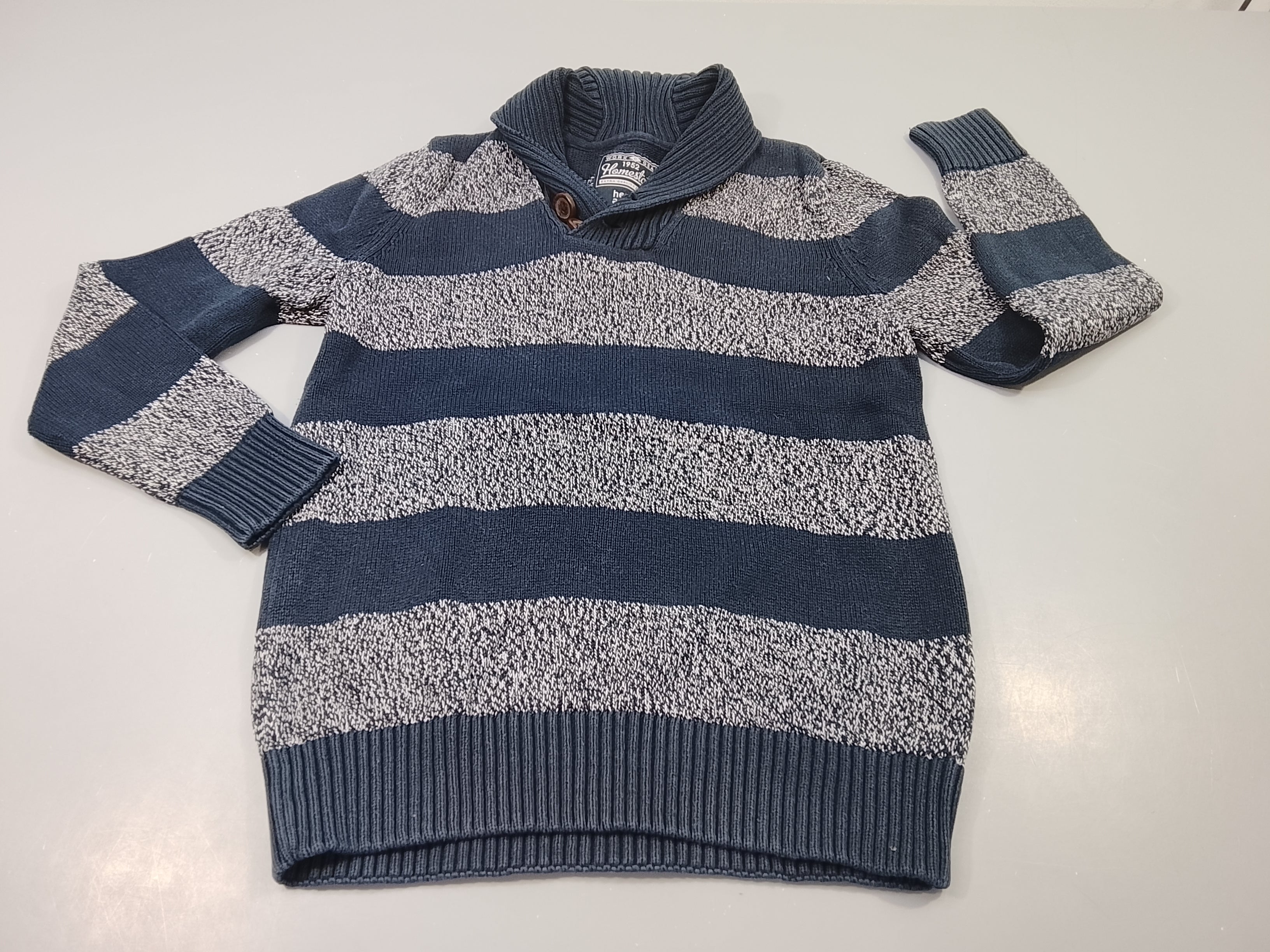 Pull   bleu marine, bleu marine chiné, col châle